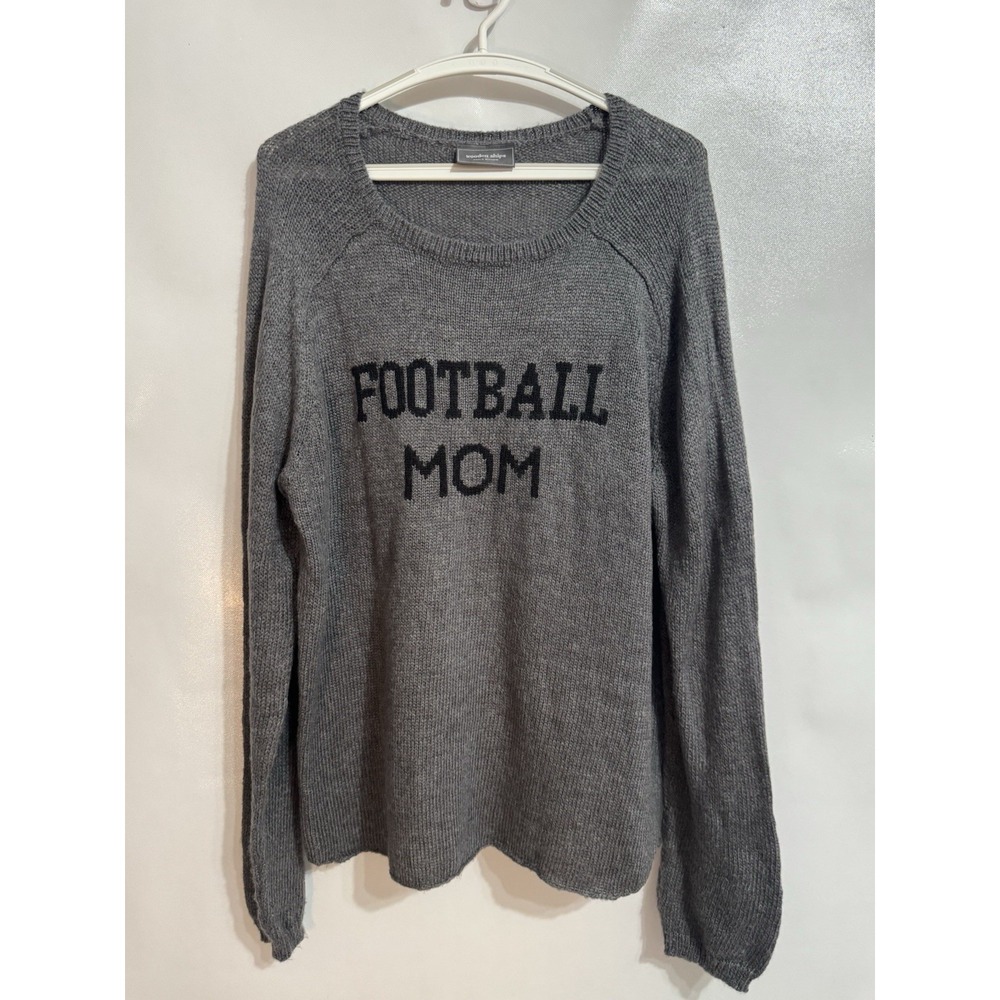 Wooden Ships Size XL Gray Football Mom Pullover Sweater Acrylic Mohair Wool